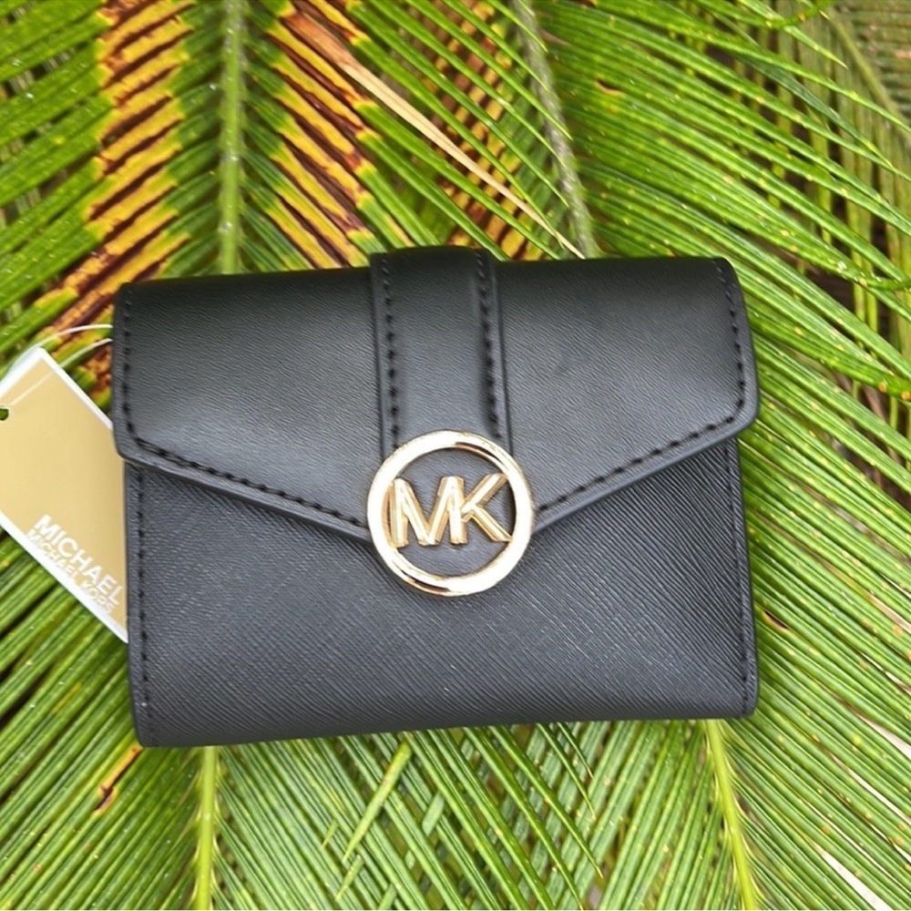 MICHAEL KORS CARMEN MEDIUM LOGO AND FAUX LEATHER WALLET BLACK - Picture 9 of 16